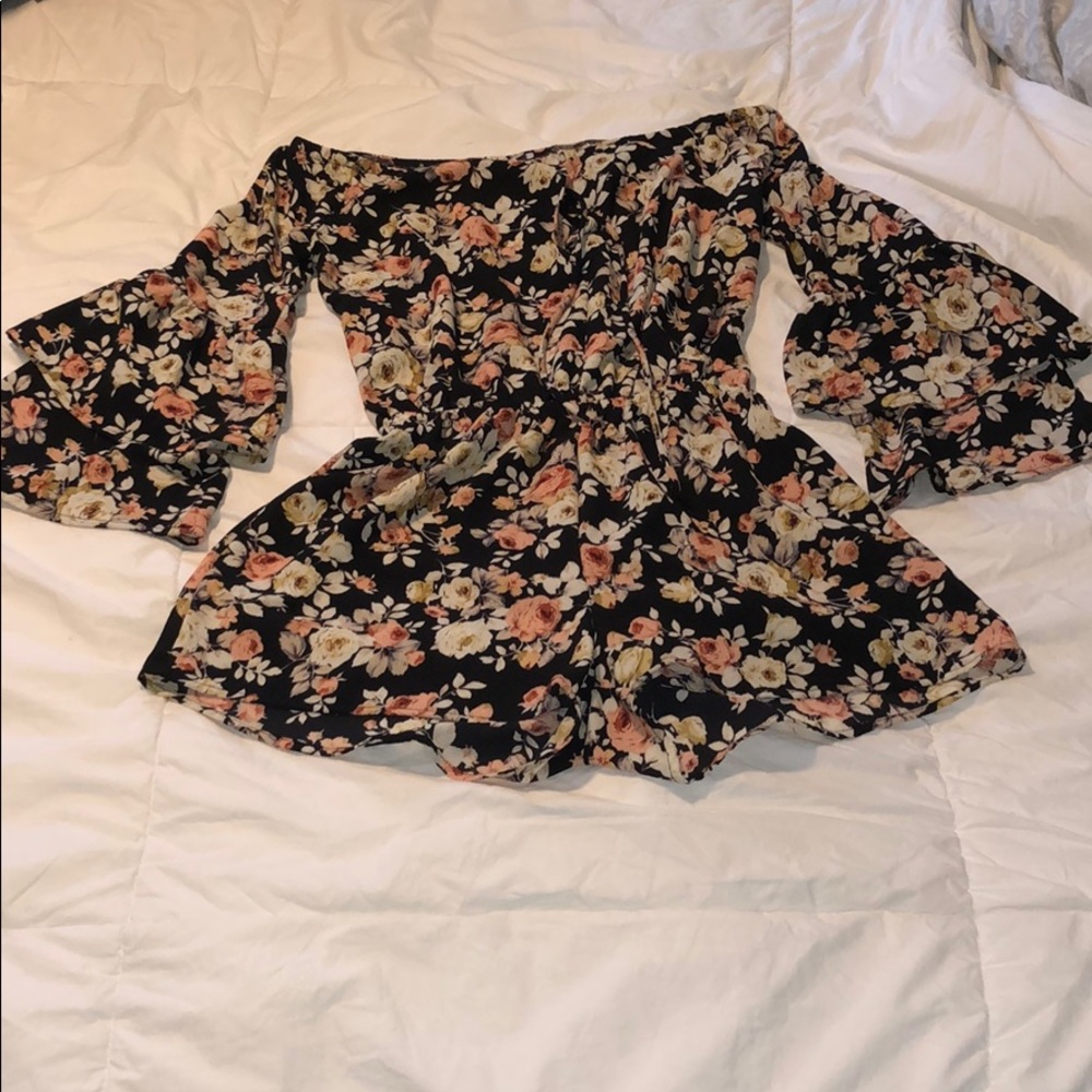 Floral spring romper with double bell sleeve